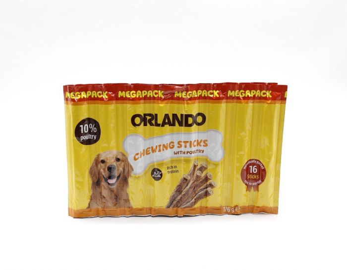 Ласощі для собак, палички ORLANDO DOG MEGAPACK, 16 шт по 11 г птиця (жовті)