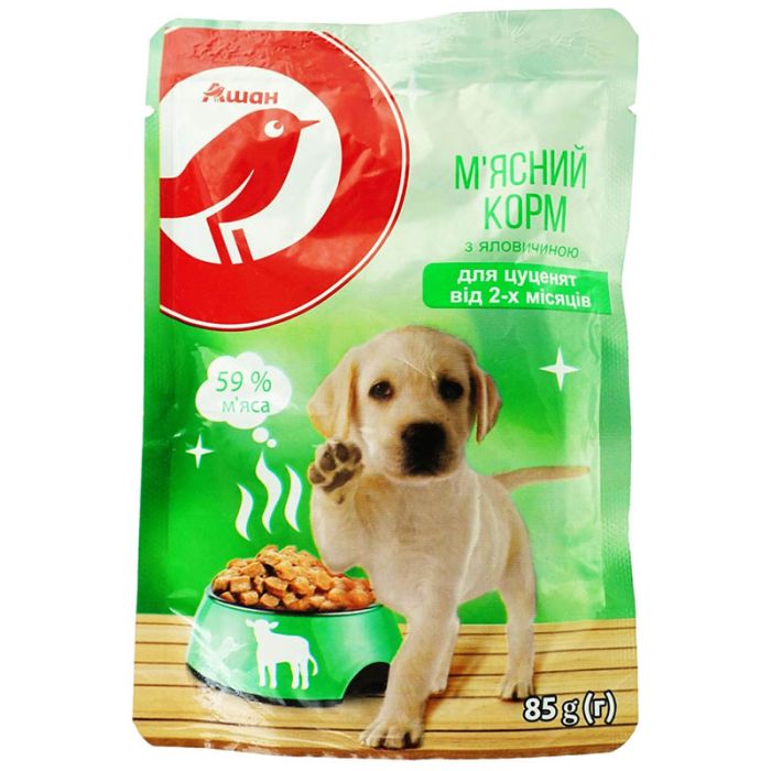 Auchan консерви Мясний корм для цуценят з яловичиною 85г 