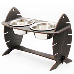 Кормушка для котів Cat Joy Скелет риби з регулюванням висоти Венге на 2 миски 