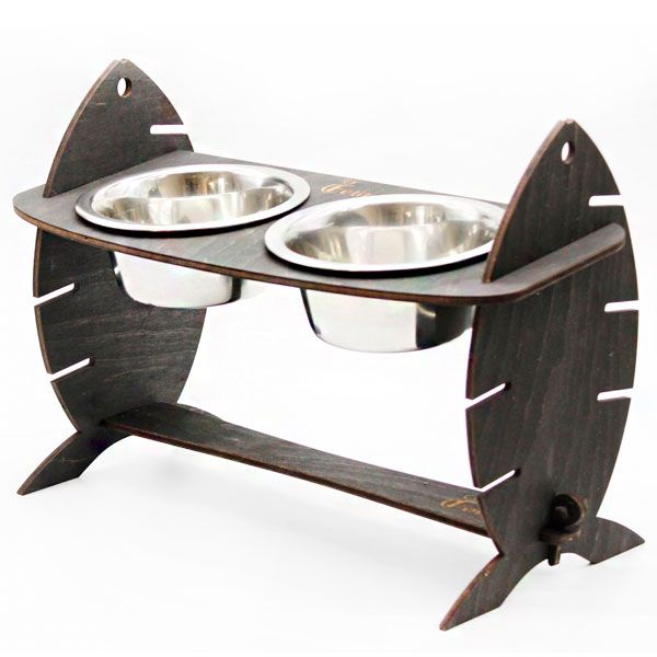 Кормушка для котів Cat Joy Скелет риби з регулюванням висоти Венге на 2 миски 