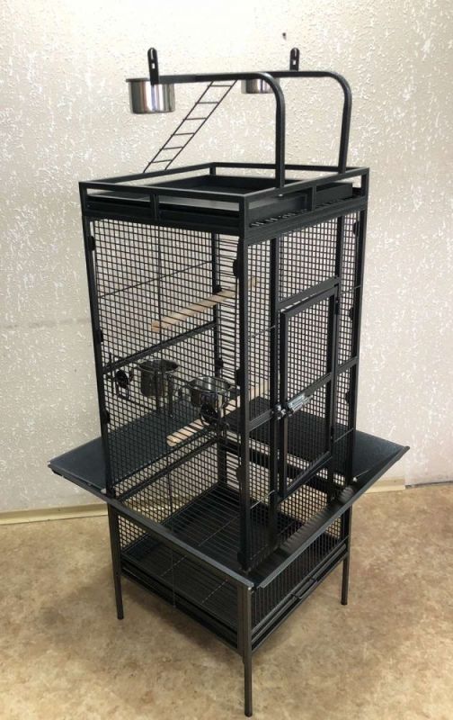 Клітка для птахів на колесах 2 жердинки, 4 годівниці і драбинка 46х46х151 см 