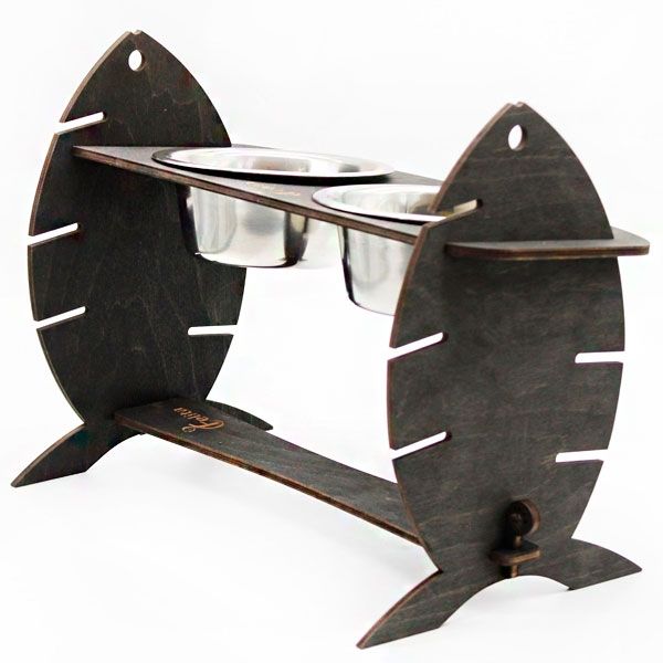 Кормушка для котів Cat Joy Скелет риби з регулюванням висоти Венге на 2 миски 