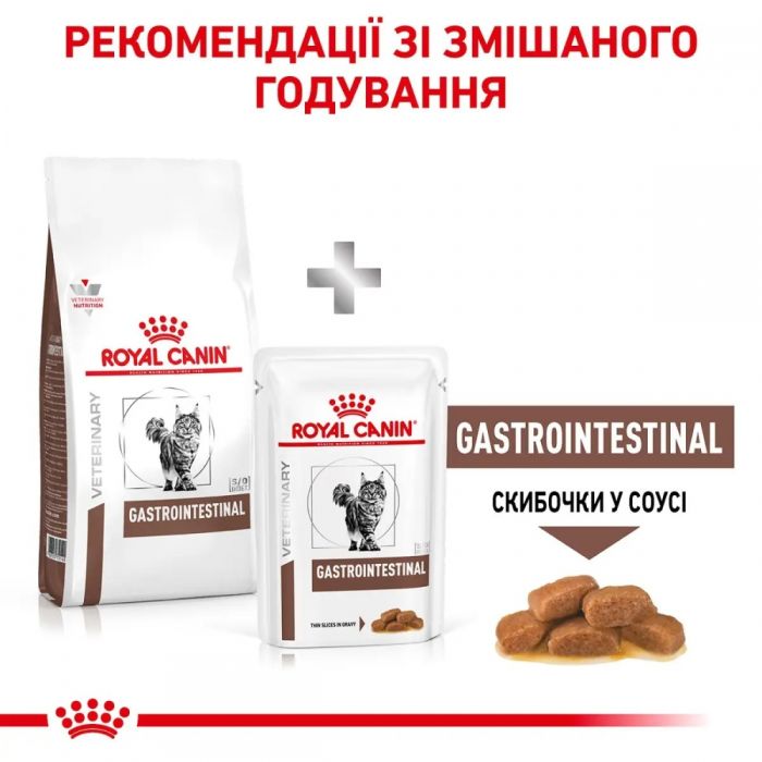 АКЦІЯ Royal Canin Gastrointestinal для кішок при розладах травлення набір корму 2 кг + 4 паучі 