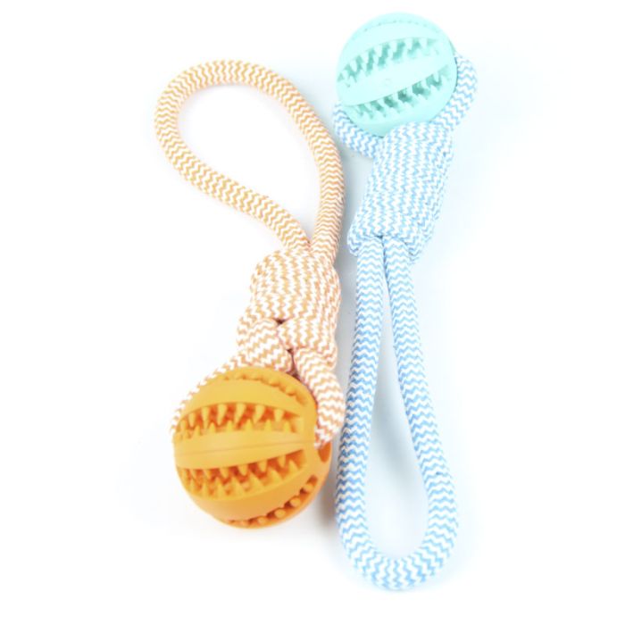 Канат кольоровий двовузловий з плетінкою і мячем 25см