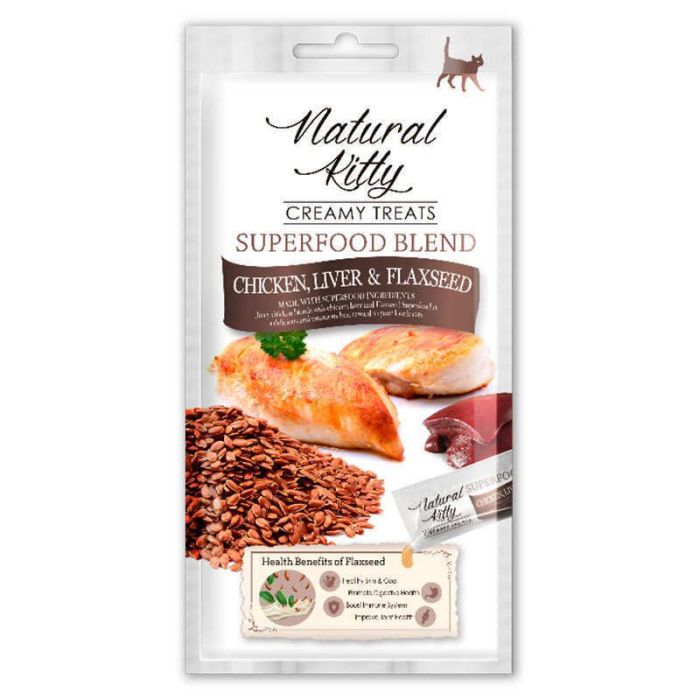 Ласощі Natural Kitty Creamy Treats Chicken liverflaxseed для котів зі смаком курки та печінки з насінням льону 