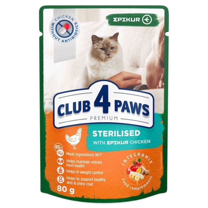 Клуб 4 лапи преміум Епікур для стерилізованих КОТІВ КУРКА соус 80г 