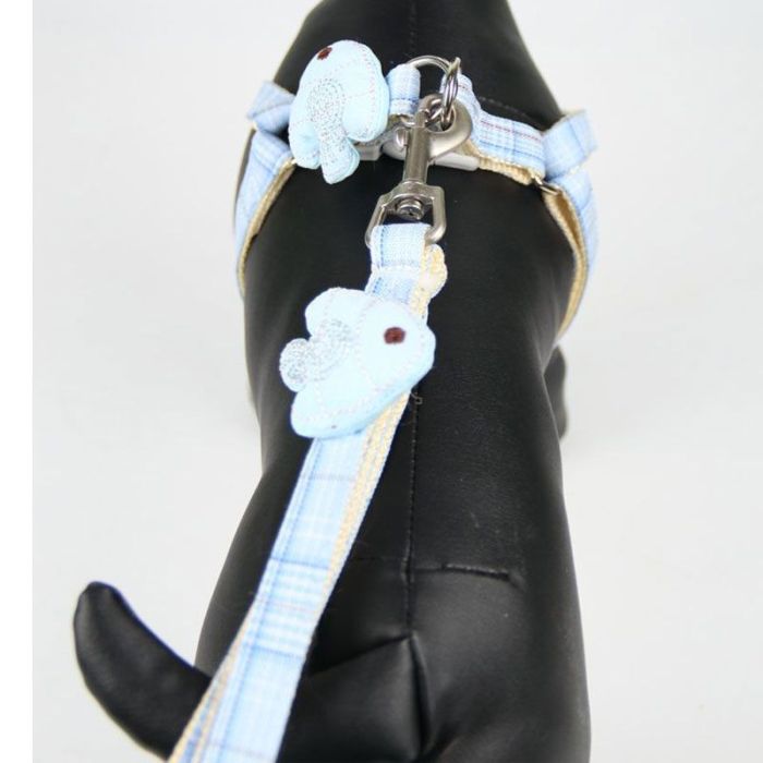 Шлея з повідцем рибка 1,5 х120 см клітинка Бежевий