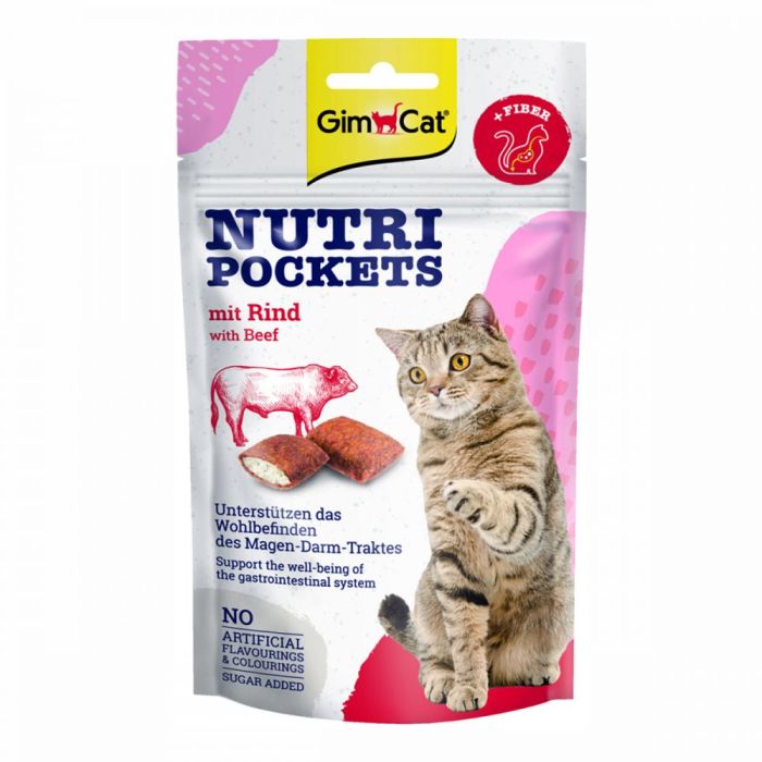 GimCat Nutri Pockets with Beef  Fiber ласощі для кішок з яловичиною і волокнами 60г 
