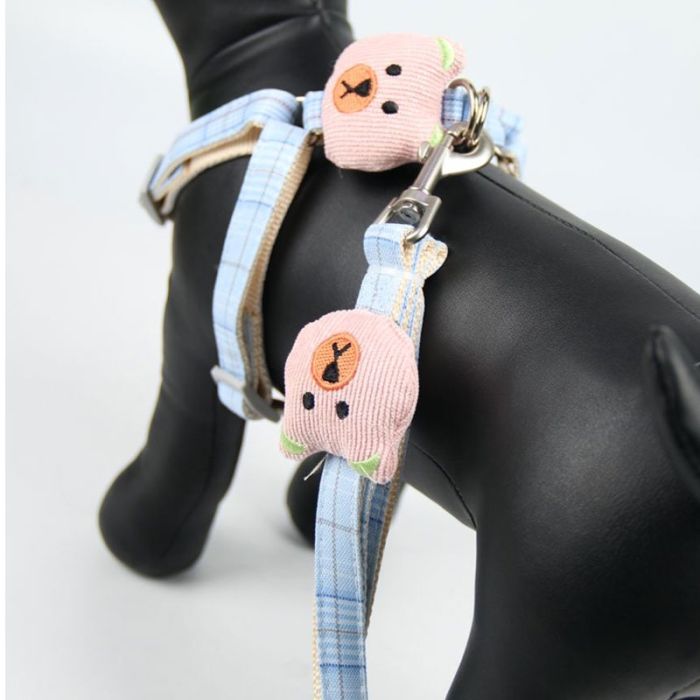 Комплект Собачки, шлея с поводком для щенков и мелких собак голубая Обєм грудей 29-43 см