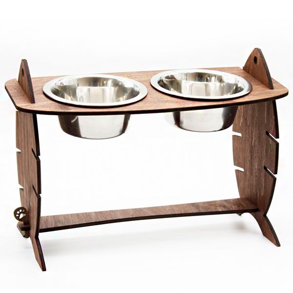 Кормушка для котів Cat Joy Скелет риби з регулюванням висоти Дуб на 2 миски 