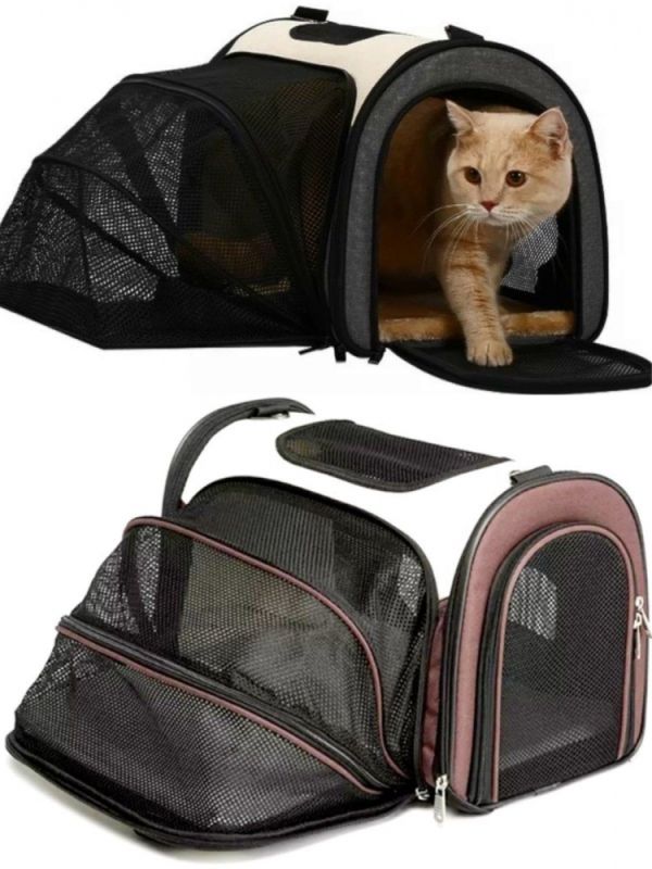 Сумка-переноска розкладачка 50х28х30см з сіткою біло-коричнева