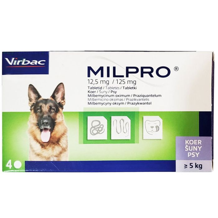 Мілпро для собак і цуценят мільбеміцин, 4 таблетки Вірбак більше 5 кг 12,5 мг125мг