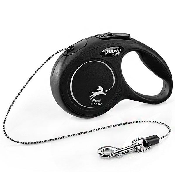 Рулетка для собак Classic чорна XS 8кг3м трос 