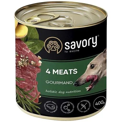 Вологий корм Savory Dog Gourmand для дорослих собак усіх порід 4 мяса 400 гр. 