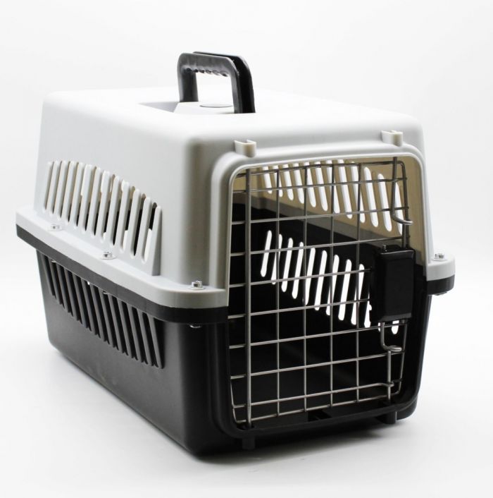 Переноска IATA з металевими дверима сіро-чорна до 20 кг (55x36x35 см)