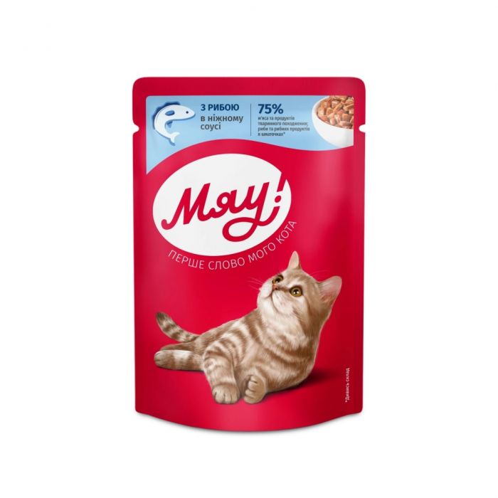 Корм вологий Мяу для дорослих кішок З рибою у ніжному соусі 85 гр. 