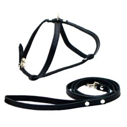 Набір шлейка вісімка з шкіряним повідцем строчений з підкладом Чорна