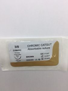 Кетгут хромований USP 30 (EP3) з ріжучою голкою 20мм, 12 кола 