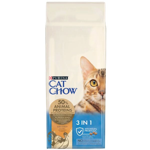 Cat Chow Feline 3-in-1 сухий корм для котів з індичкою 15 кг