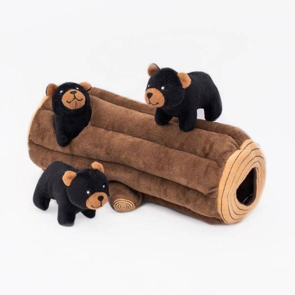 М'яка іграшка для собак колода з ведмедя ZippyPaws Zippy Burrow Black Bear Log з пищалкою