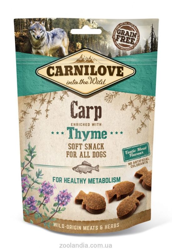 Ласощі Carnilove Dog Soft Snack для собак з коропом і чебрецем 200г  