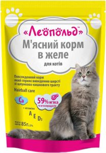 Леопольд Желе Hairball з ефектом виведення шерсті консерви для котів 85 г Консерви для котів 85гр Леопольд Желе Hairball з Еф.вывед. шерс. 491747