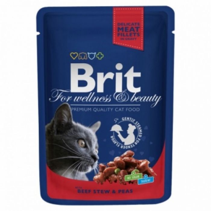 Brit Premium Cat pouch з тушкованою яловичиною і горошком 100г 