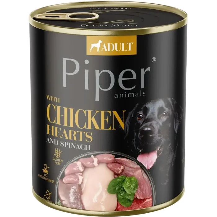 Вологий корм Dolina Noteci Piper Chicken Hearts  Spinach для собак, з курячими серцями та шпинатом, 500 г
